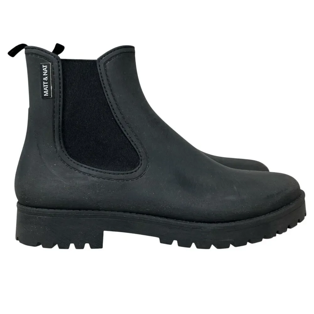 Matt & Nat Rain Boots Black Laney Chelsea Waterproof Lug Sole EU 39‎ Womens 8
